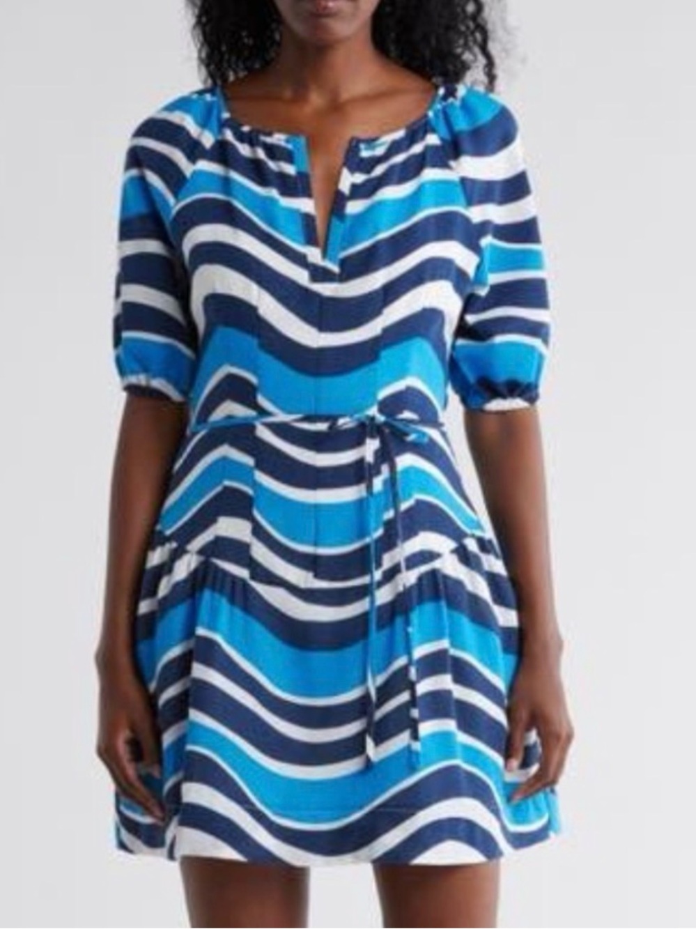 Nordstrom’s The Good Journey blue puff sleeve drop waist babydoll mini dress 4